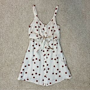 ILLA ILLA Polka Dot Button Down Mini Dress Lined Adjustable Cream Brown Small